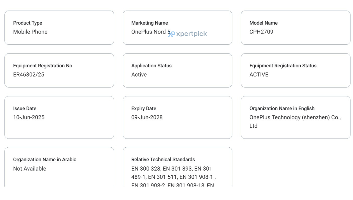 OnePlus Nord 5 TDRA certified