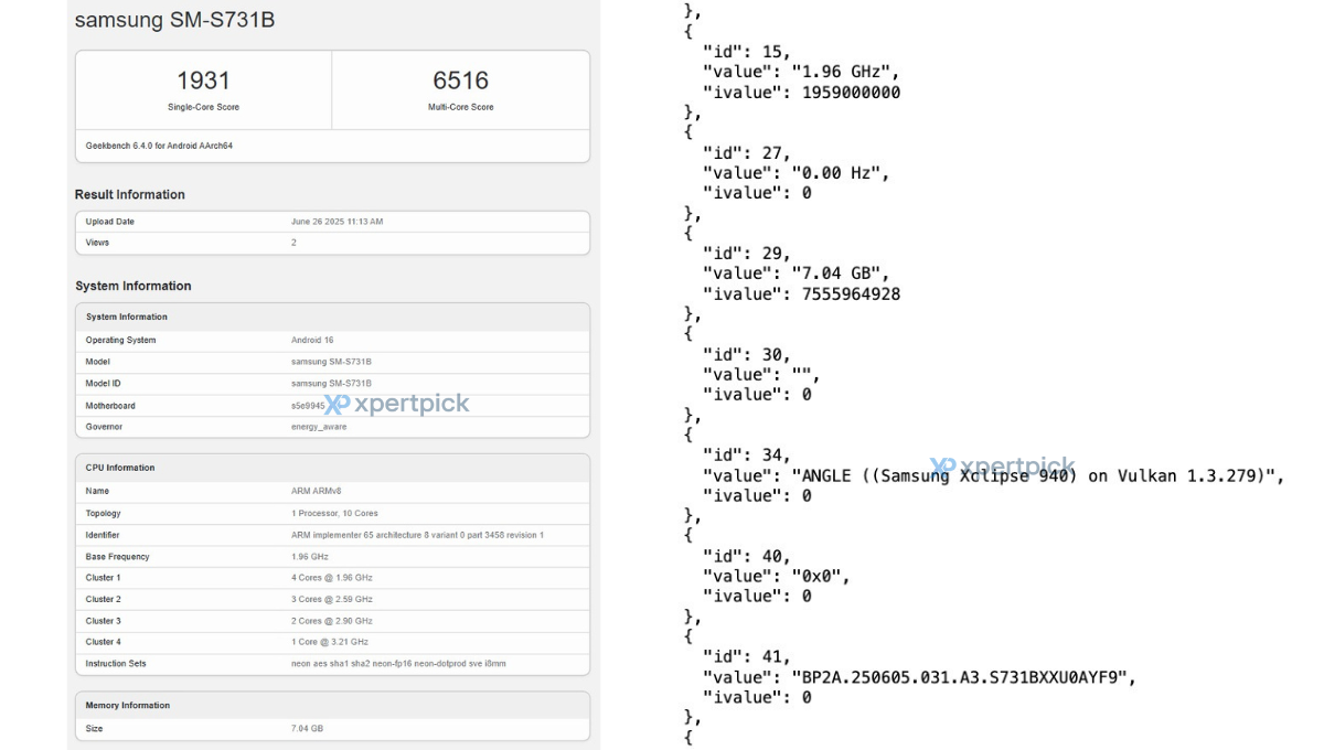 Samsung Galaxy S25 FE Geekbench listing