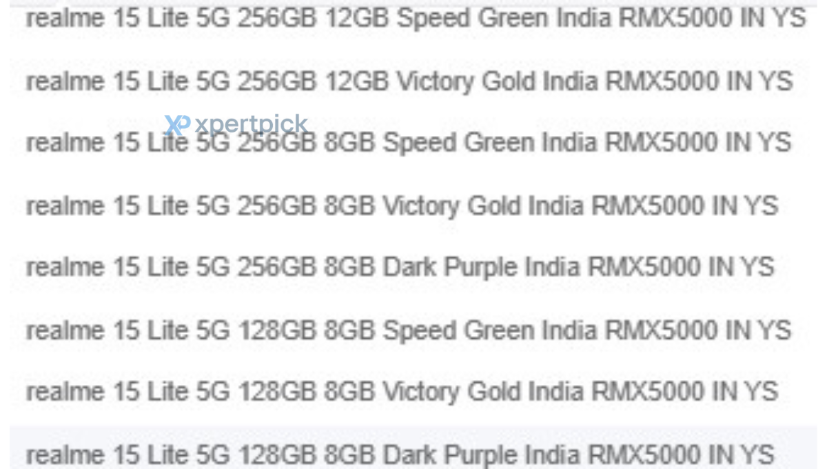 Realme 15 Lite RAM, storage, colour options revealed