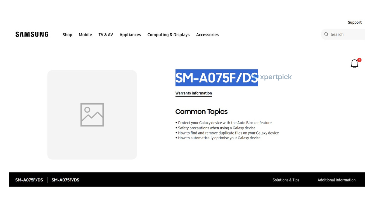 Samsung Galaxy A07 support page live