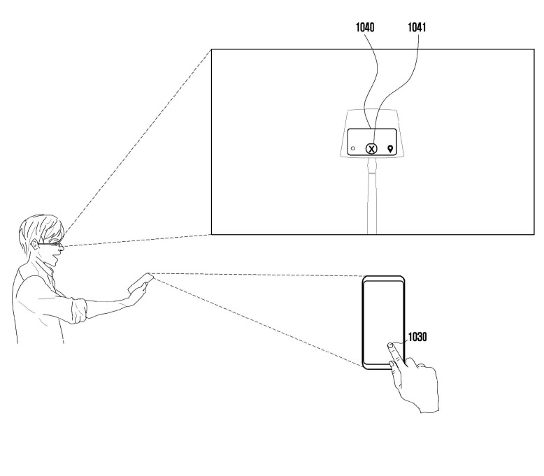 R glasses interacting with a Galaxy phone for AR control.