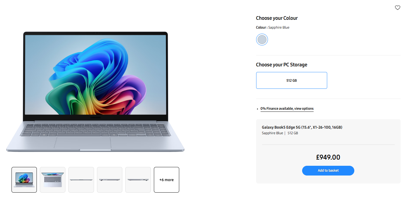 Samsung Galaxy Book 5 Edge 5G purchase page