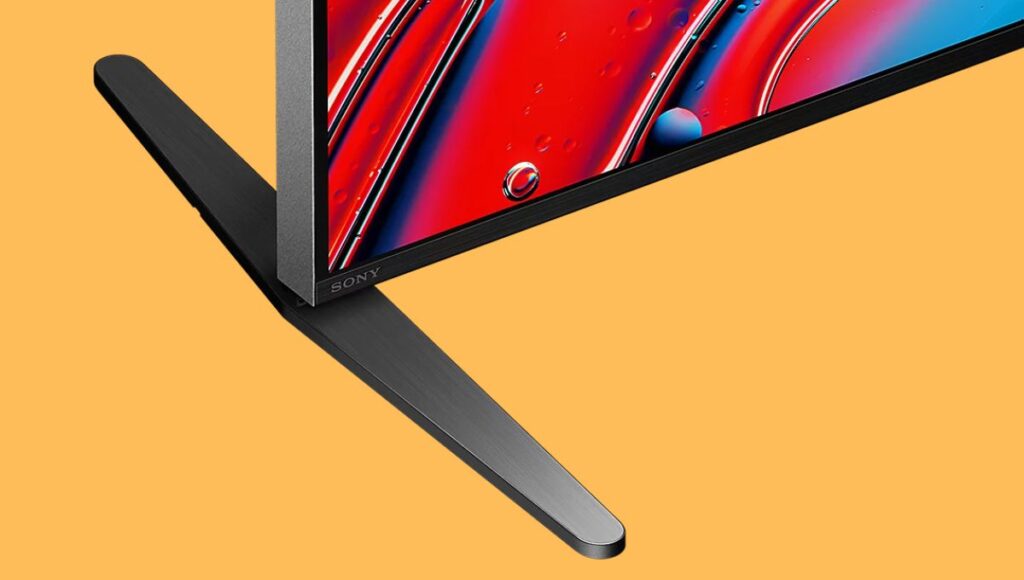 Sony television featuring a sleek metal stand and slim bezel design