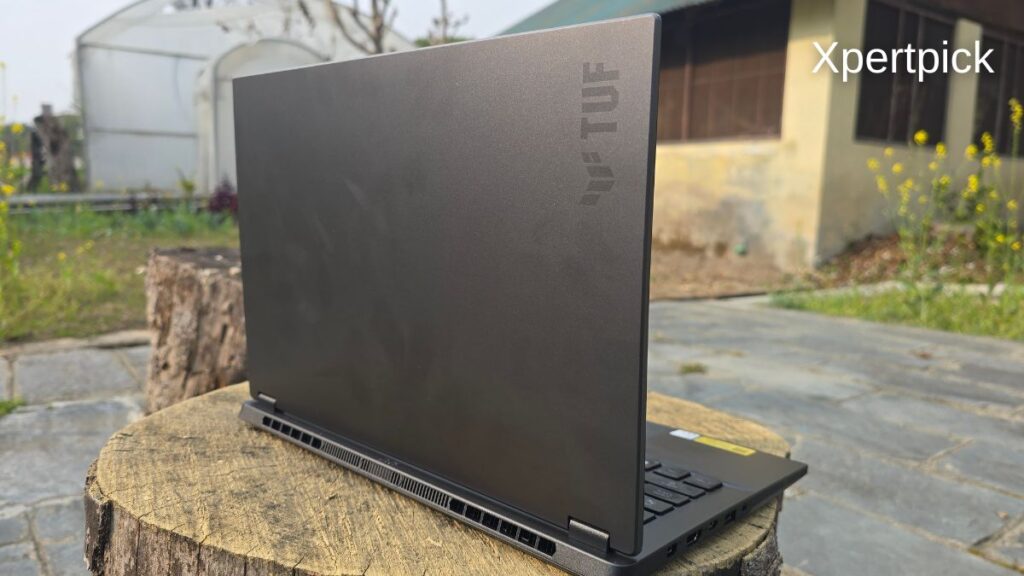 Asus TUF Gaming A14 lid design outdoors. (Source: Yetnesh Dubey / XpertPick)