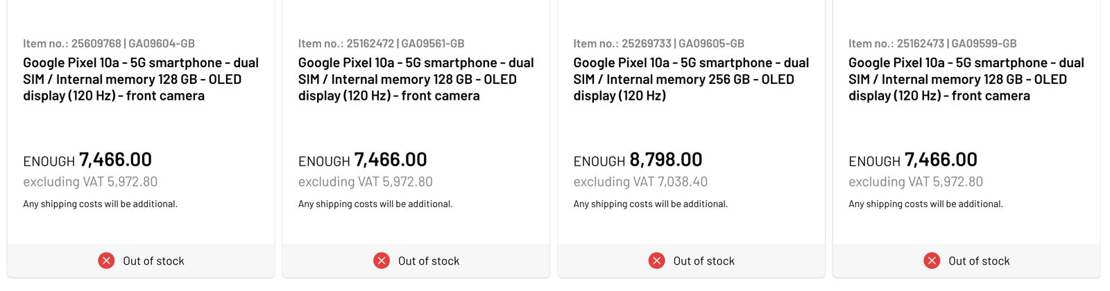 Google Pixel 10a price leak - Computersalg listing