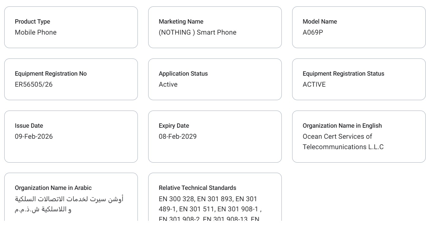 Nothing Phone (4a) Pro TDRA certified