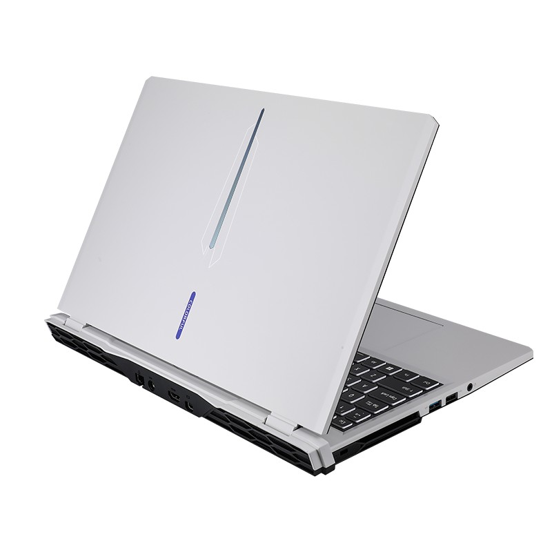 Colorful EVOL P15 gaming laptop in Cloud White finish with RTX 5050 Laptop GPU shown from rear angle displaying cooling vents and port layout. (Source: Colorful)
