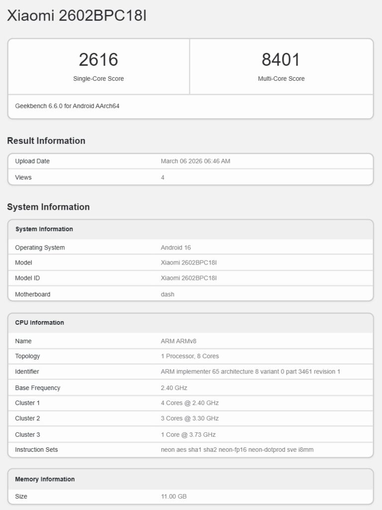 Poco X8 Pro Max Geekbench Indian variant