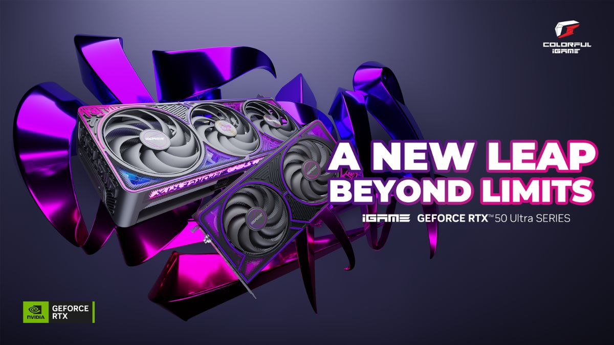 Colorful iGame GeForce RTX 50 Ultra Series graphics cards featuring Graffiti RGB lighting and triple-fan cooling design. (Source: Colorful)